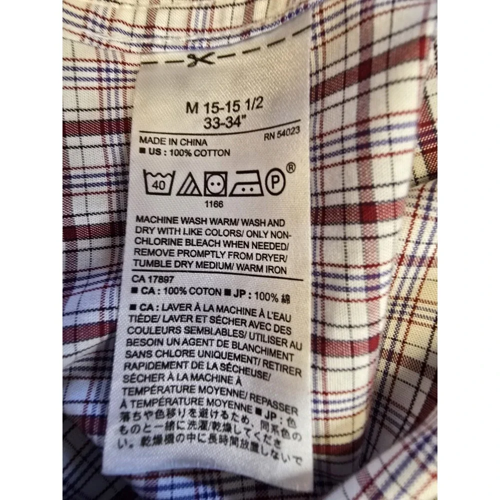 Banana Republic‎ Men's Non-Iron Slim Fit Red White Blue Plaid Button-Up Shirt M